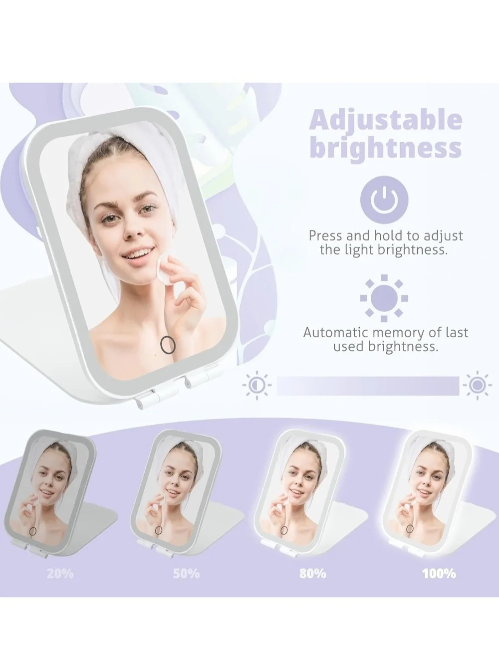LED Makeup Mirror with Adjustable White Light for Women Skincare